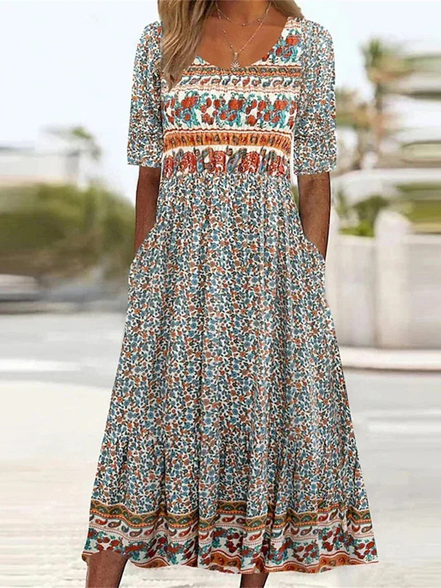 Robe midi bohème avec poches pour femmes