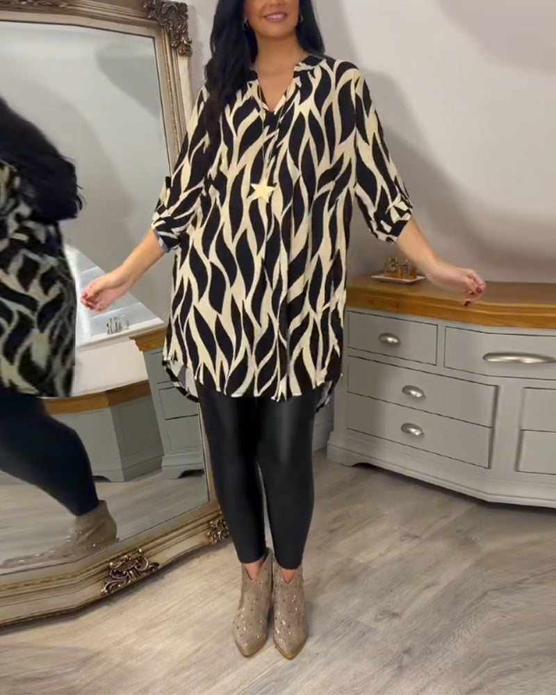 Blusa a tunica da donna con stampa astratta, vestibilità ampia e maniche a 3/4