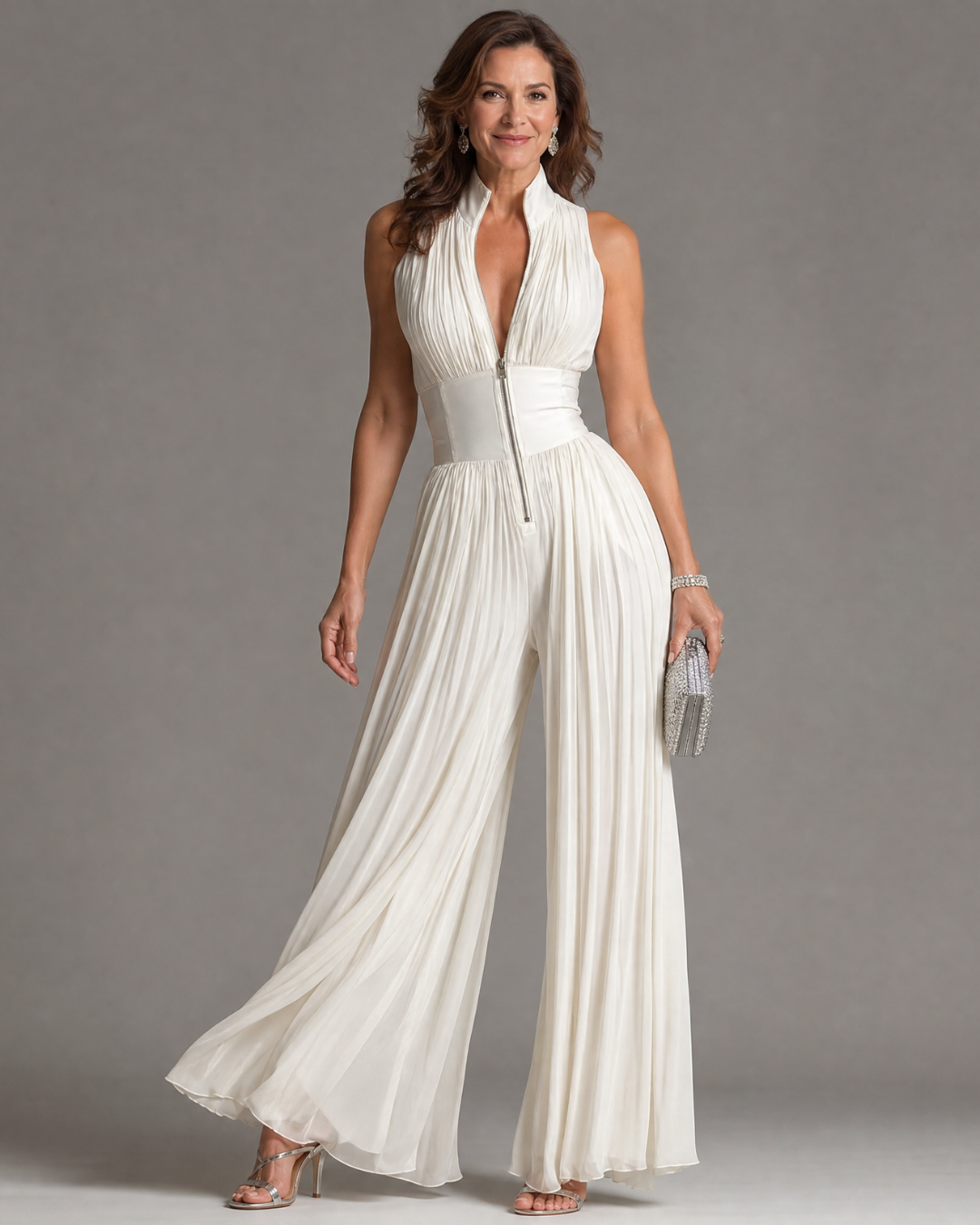 Women's Sleeveless Pleated Wide-Leg Jumpsuit