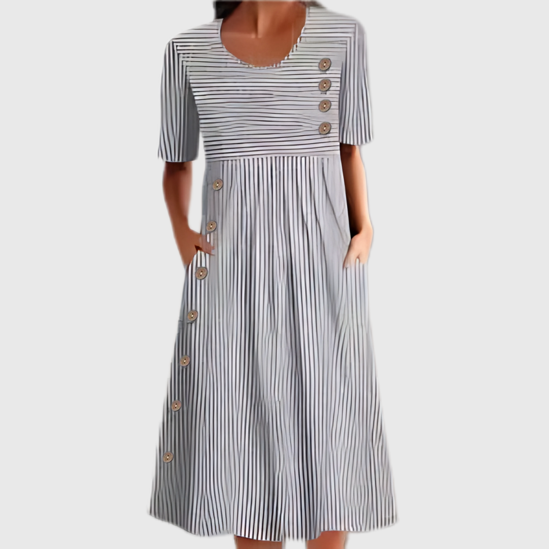 Robe midi rayée femme avec détails à boutons style décontracté