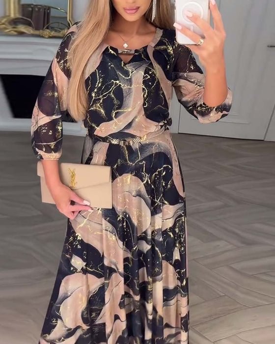 Women's Elegant Marble Print Maxi Dress