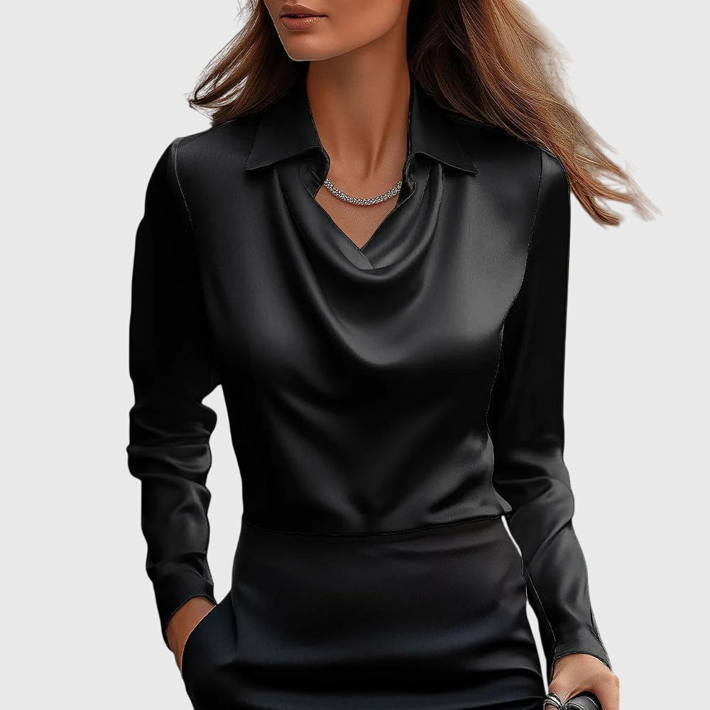 Camicia da donna in raso con scollo a cascata