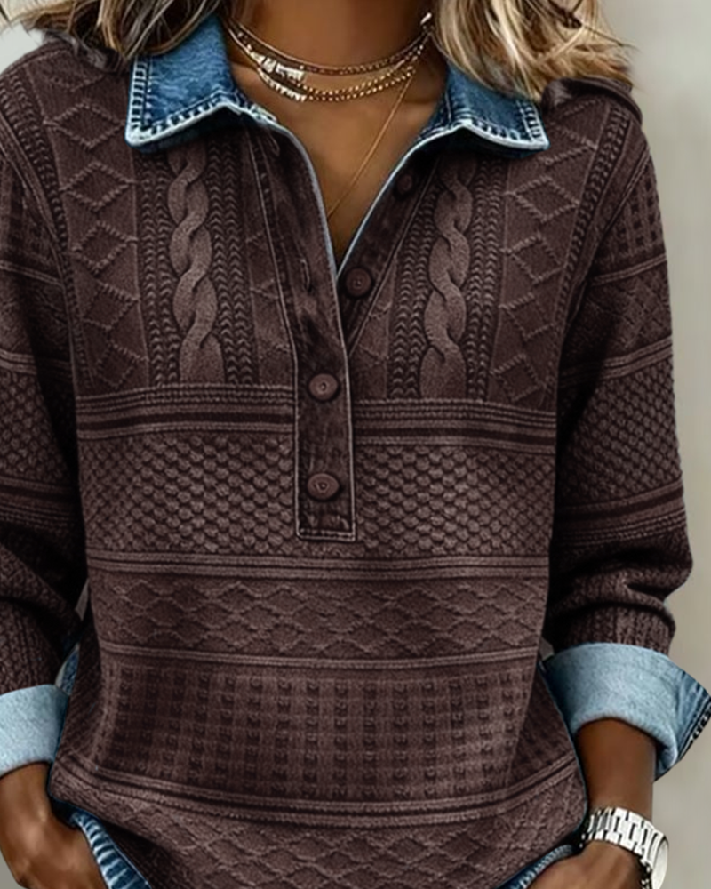 Maglia da donna in tessuto lavorato con abbottonatura henley e collo con bavero
