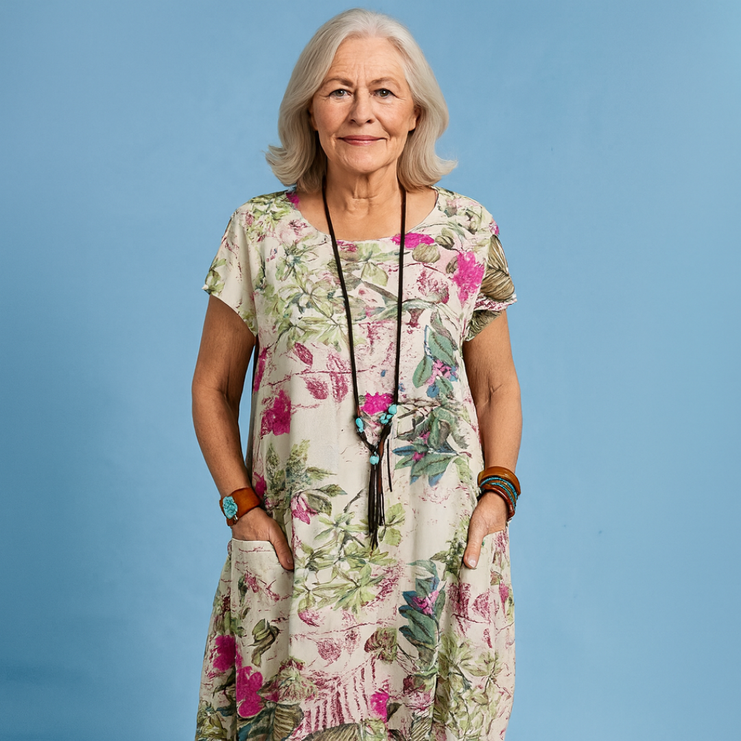 Women's Floral Print Midi Dress with Side Pockets