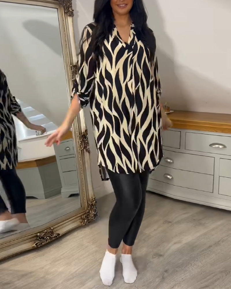 Blusa a tunica da donna con stampa astratta, vestibilità ampia e maniche a 3/4