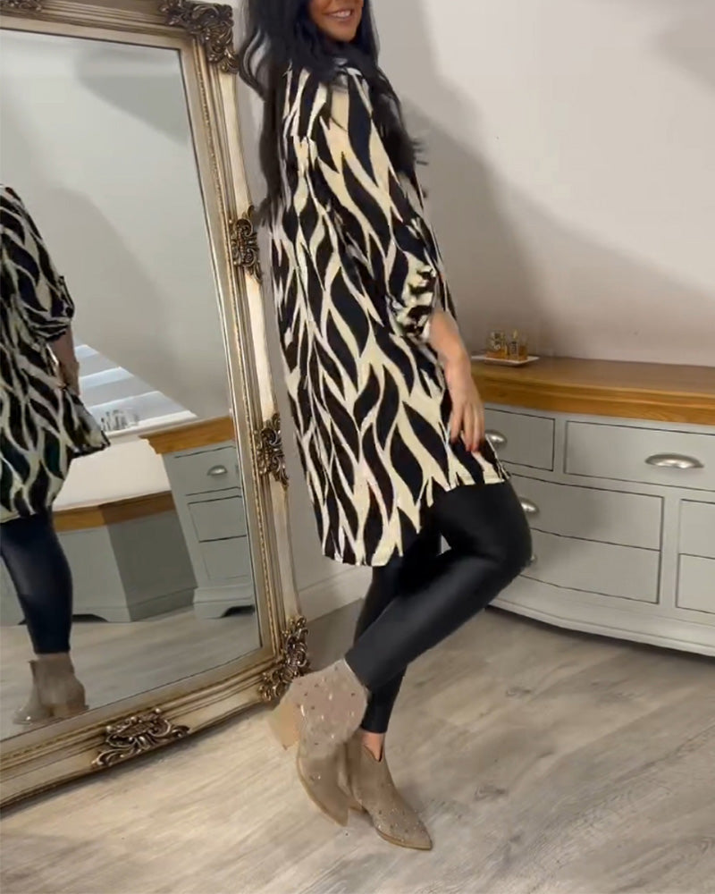 Blusa a tunica da donna con stampa astratta, vestibilità ampia e maniche a 3/4