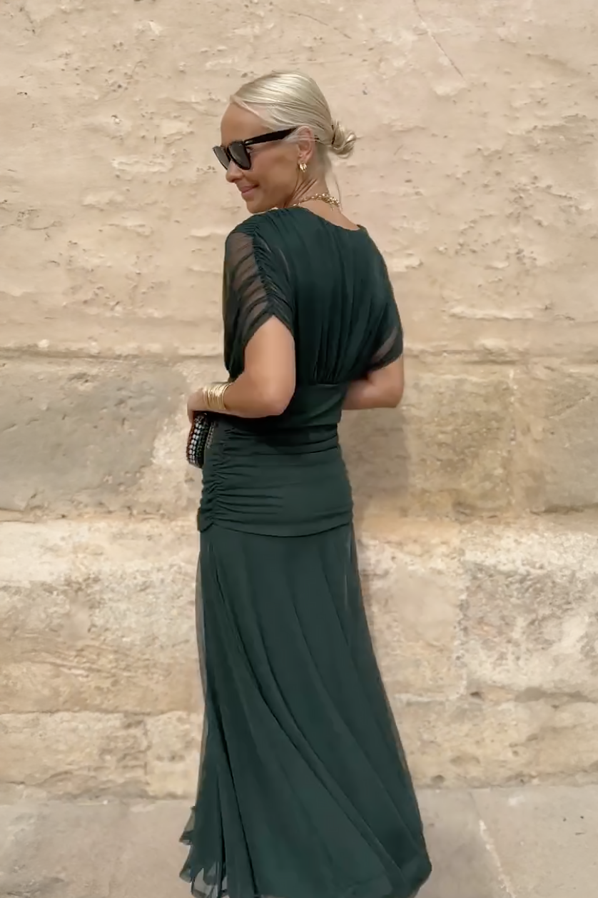 Robe maxi en mousseline à col en V pour femme