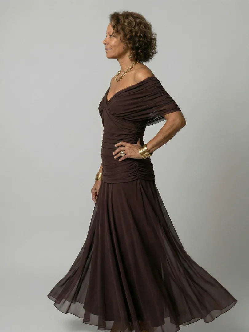 Robe maxi en mesh floral pour femme avec corsage froncé