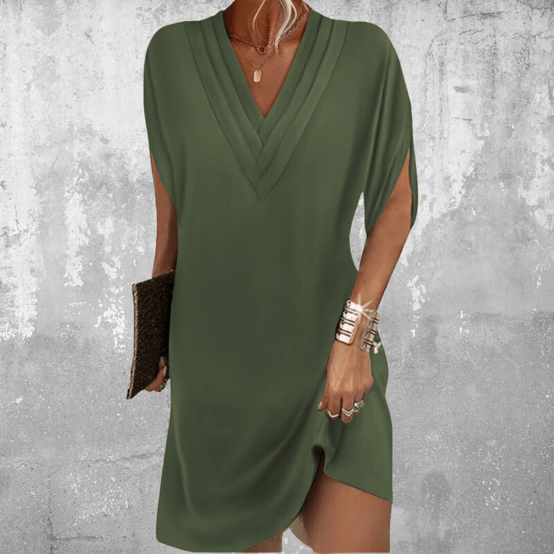 Robe courte décontractée d'été pour femme à col en V ample et manches courtes