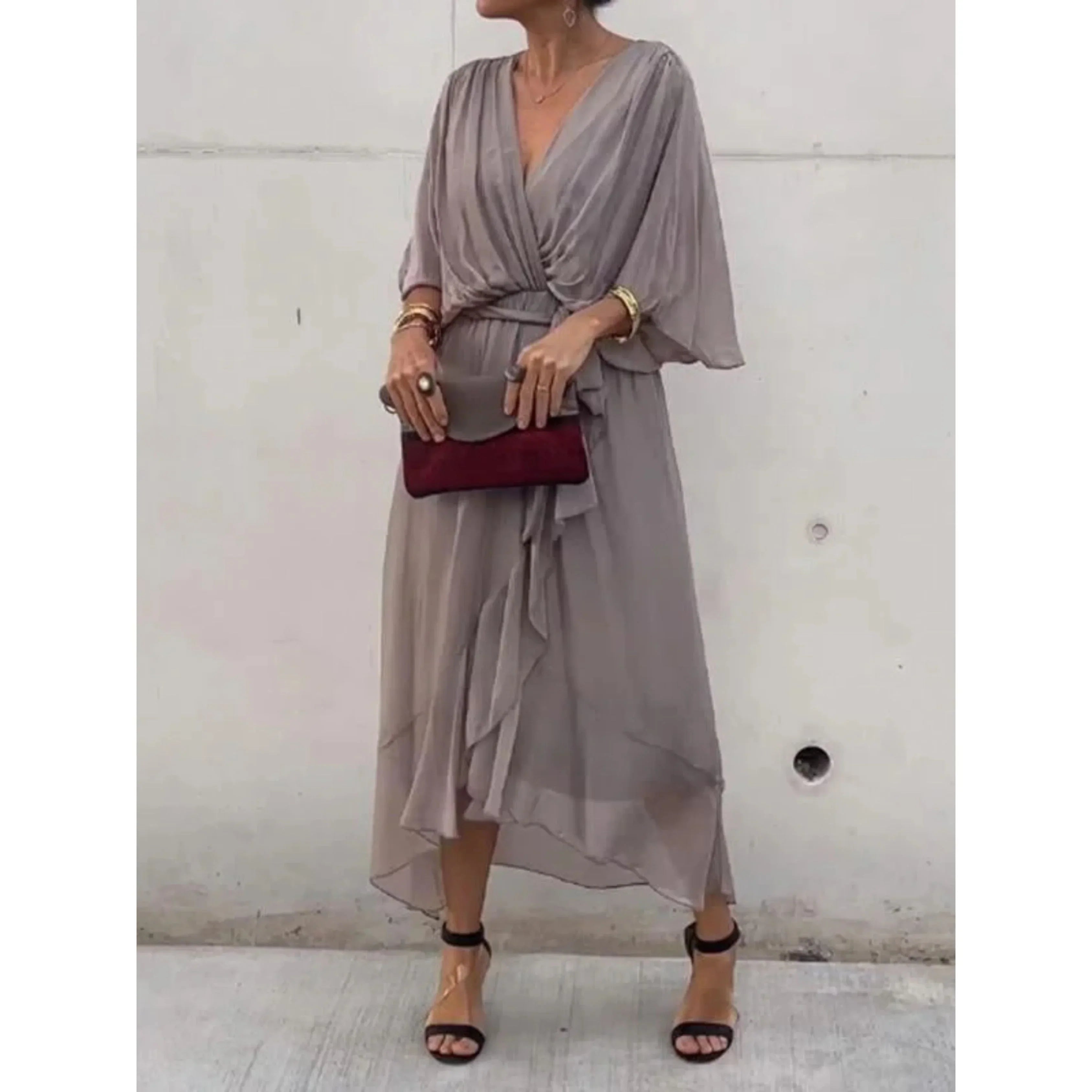 Women's Flowing Waist-Tie Midi Dress