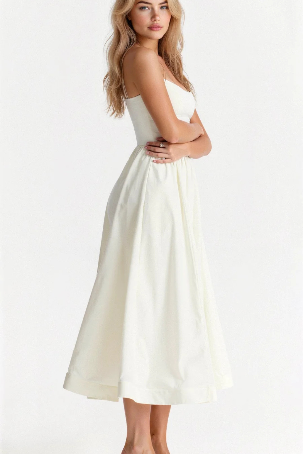 Robe midi d'été à fines bretelles pour femme