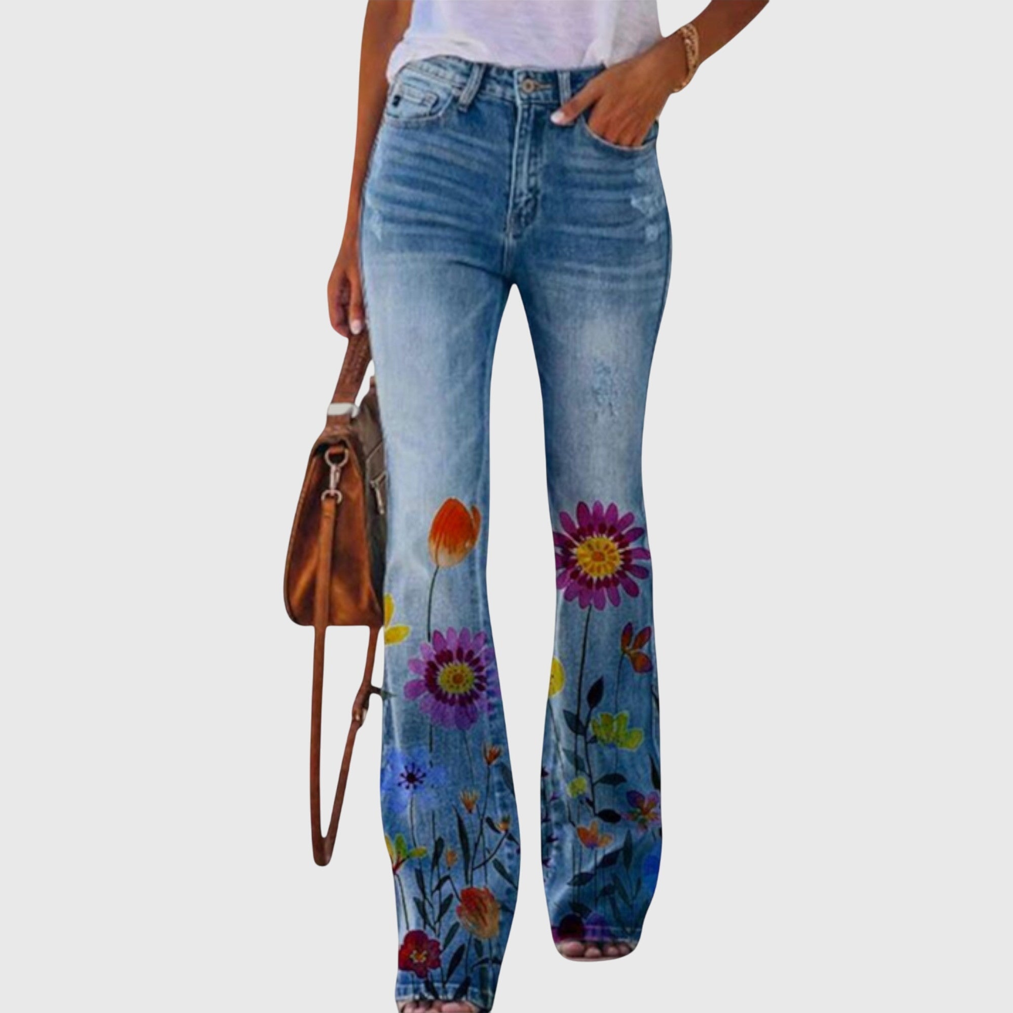 Women's Floral Print High Waist Flare Jeans