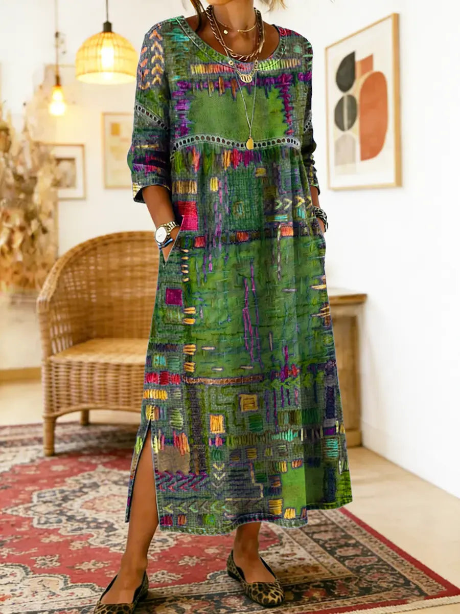 Robe midi bohème patchwork pour femme