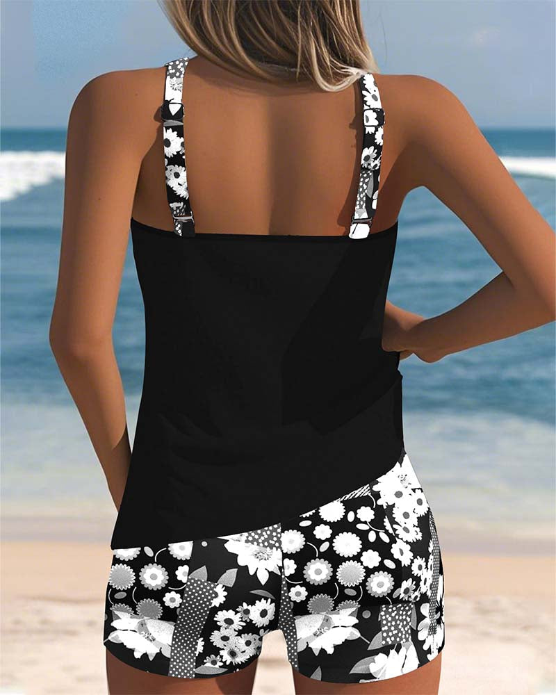 Women's Printed Tankini Set with Swim Shorts