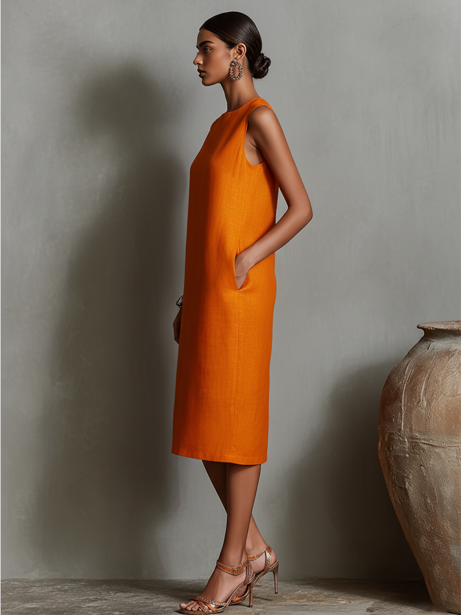 Women's Sleeveless Crew Neck Shift Dress
