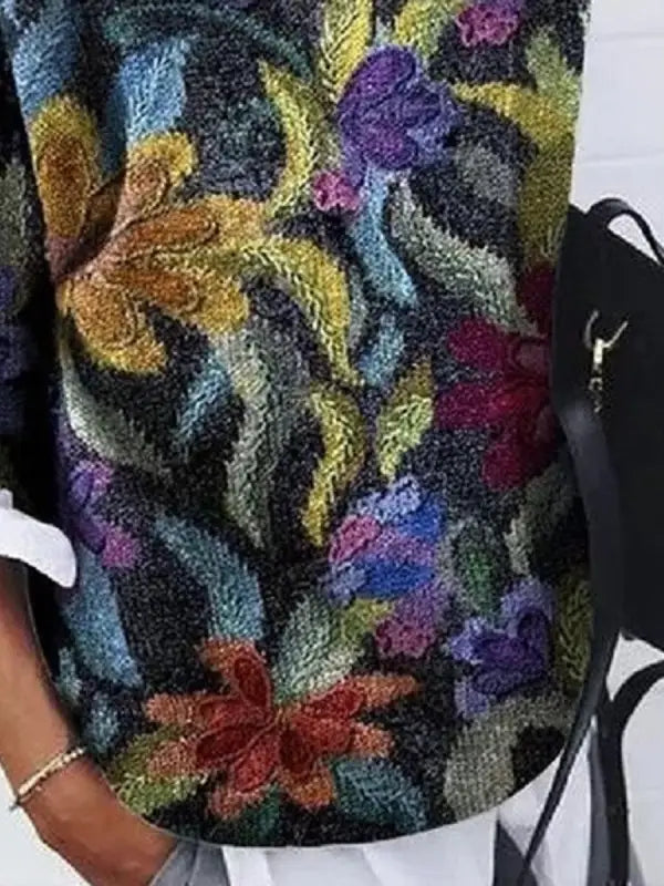 Women’s Floral Print Crew Neck Knit Sweater