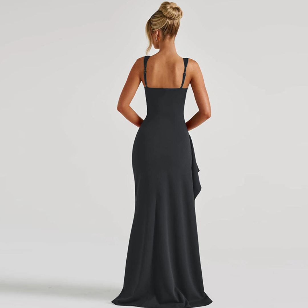 Women's Sleeveless Square Neck Fitted Maxi Dress with High Side Slit