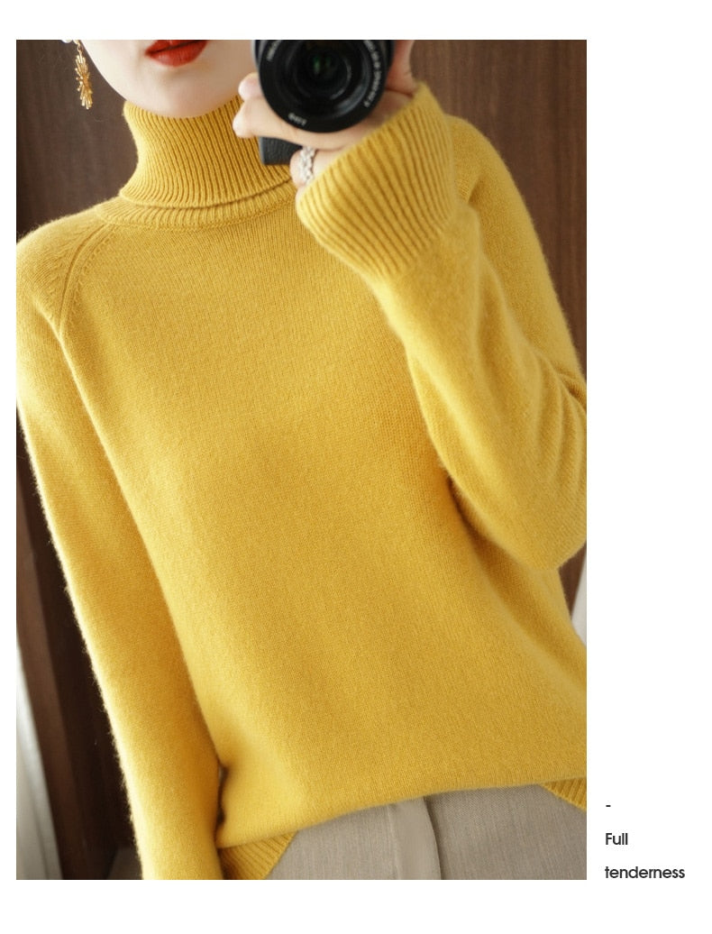 Maglione donna morbido in maglia a maniche lunghe con collo alto