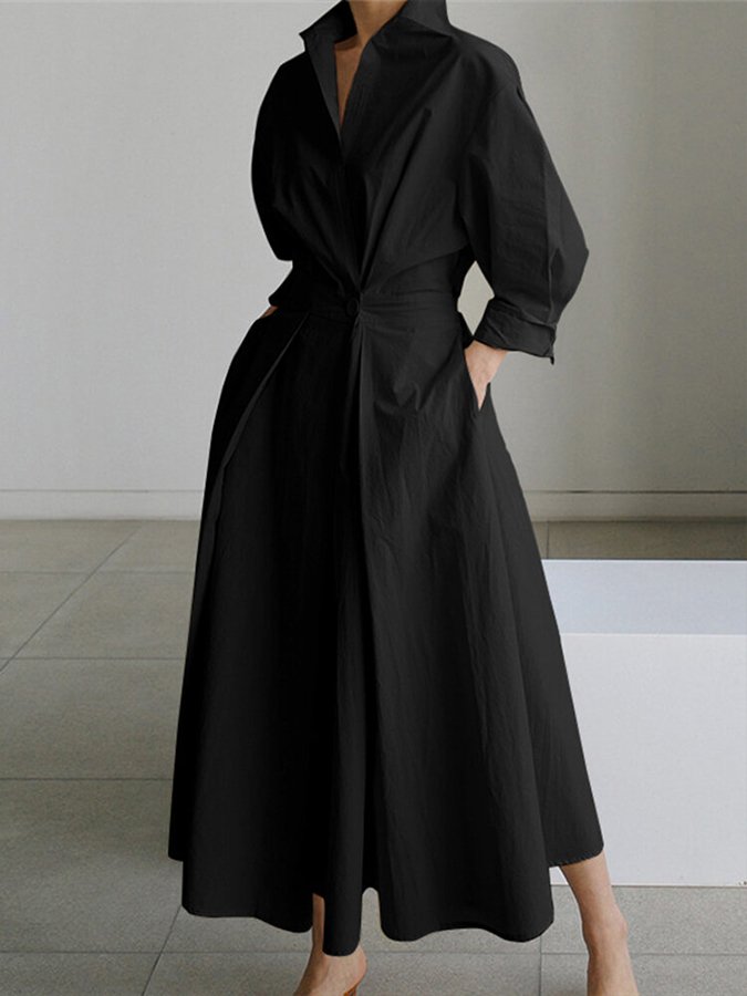 Flowy Button Front A-Line Midi Dress for Women
