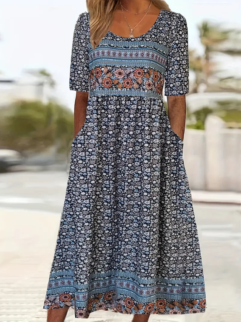 Robe midi bohème avec poches pour femmes