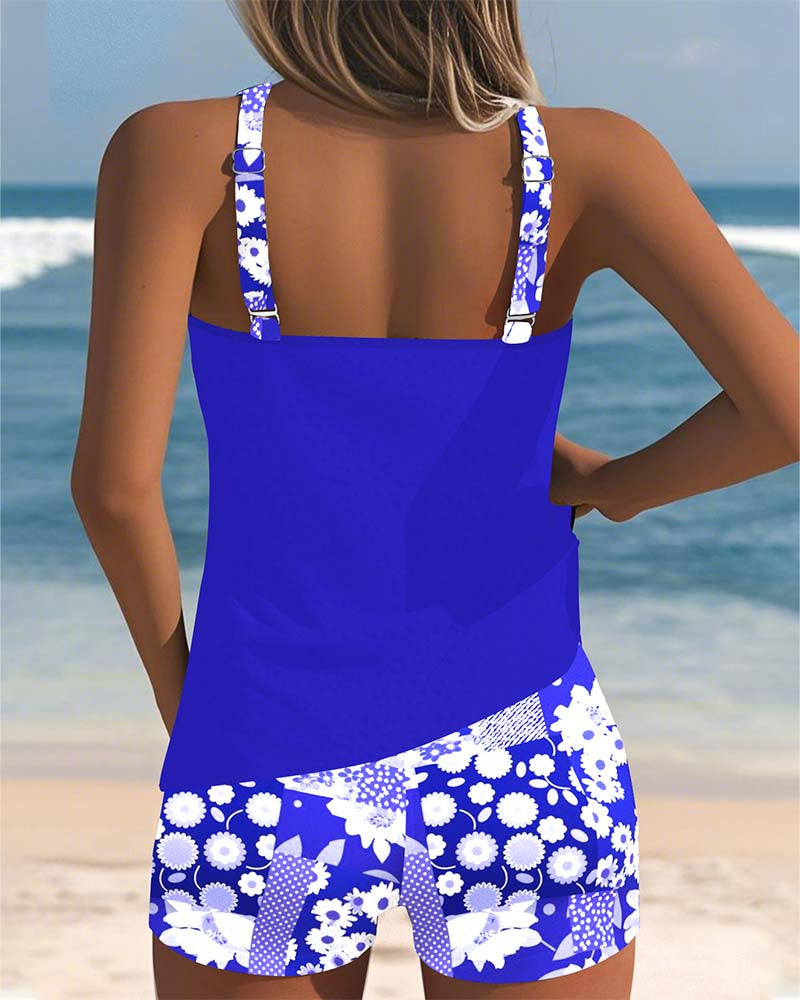 Women's Printed Tankini Set with Swim Shorts