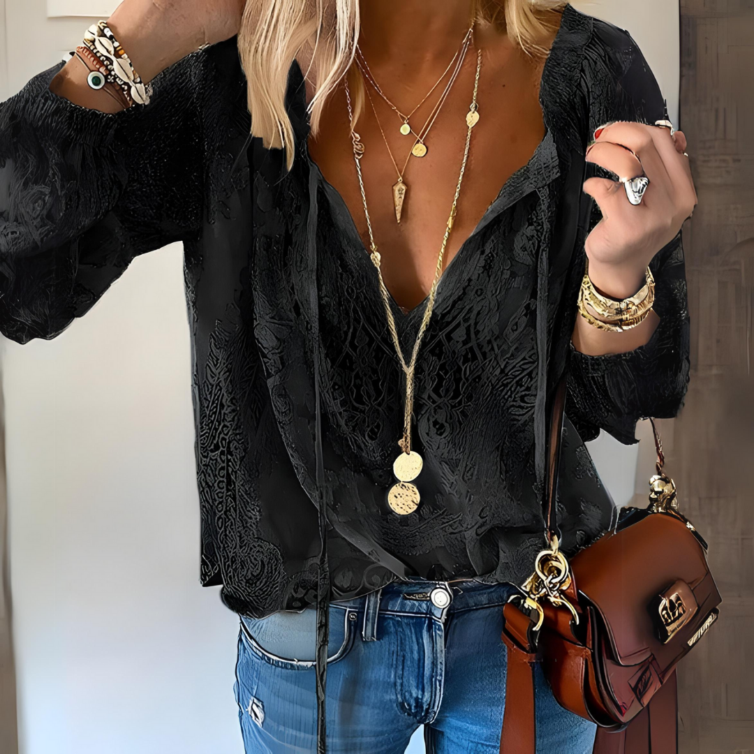 Blouse bohème vintage pour femme à col fendu