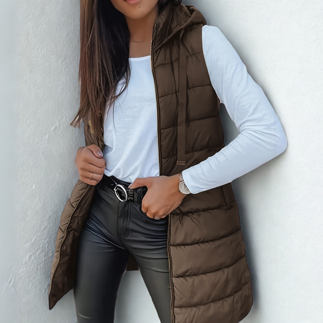 Women's Sleeveless Hooded Long Puffer Vest