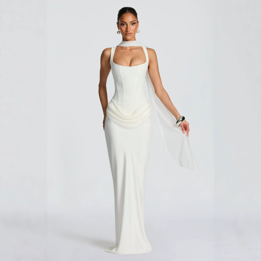 Women's Sleeveless Square Neck Ruched Side Maxi Dress