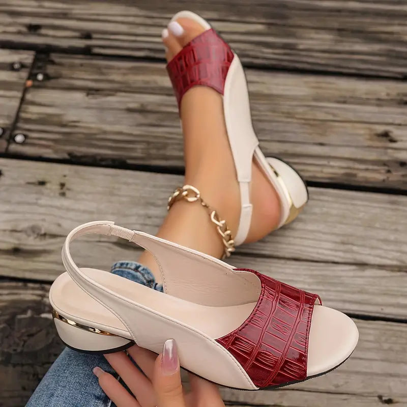 Sandales à talon bloc pour femmes avec bride arrière et embossage effet croco