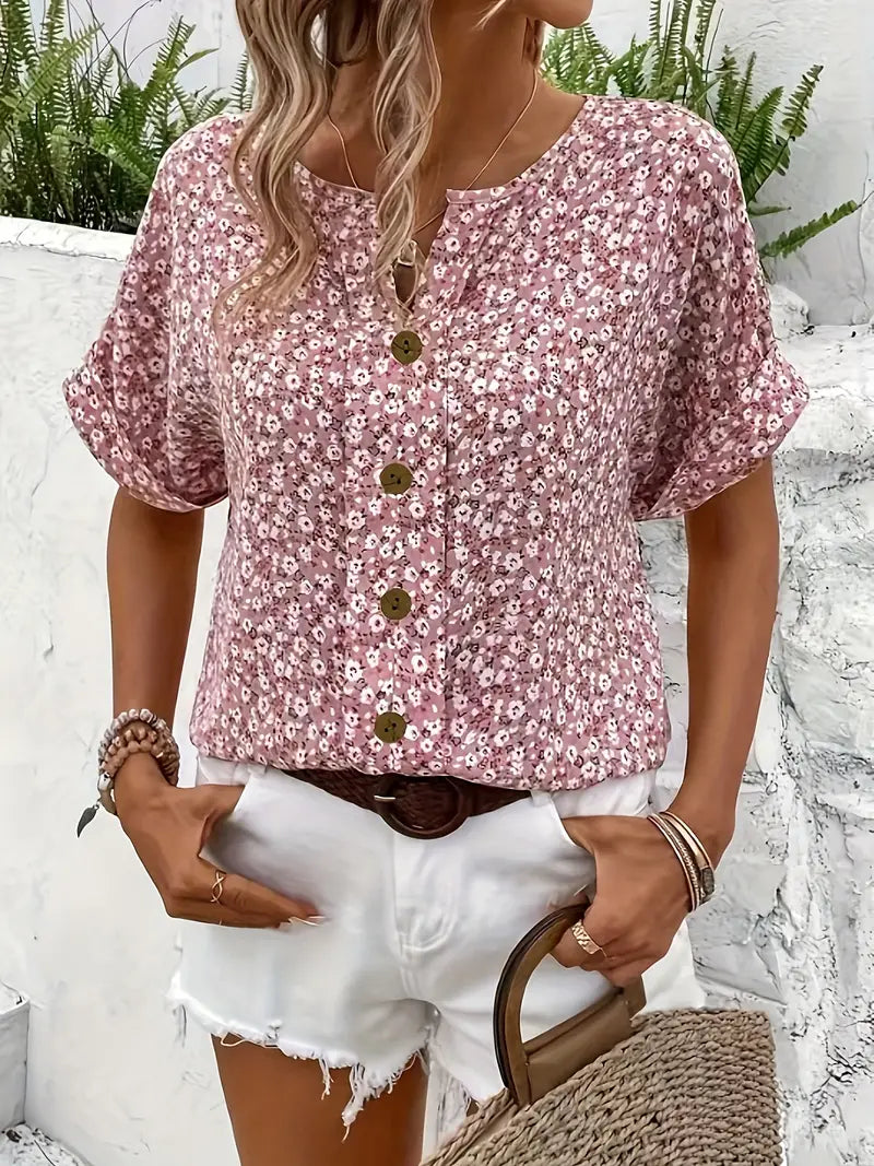 Women’s Floral Print Button-Front Blouse Summer Style