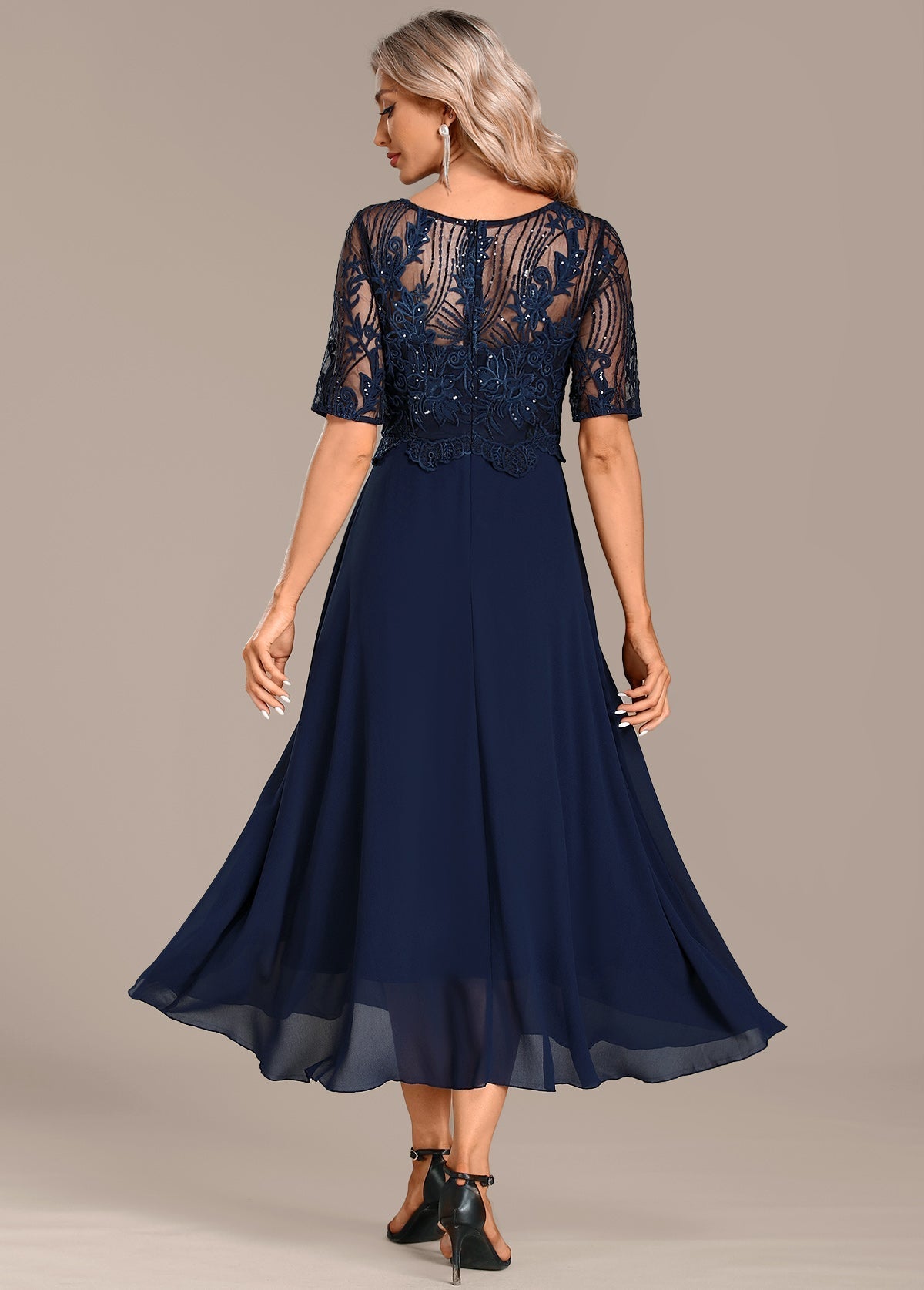 Women's Elegant Lace Chiffon Midi Dress