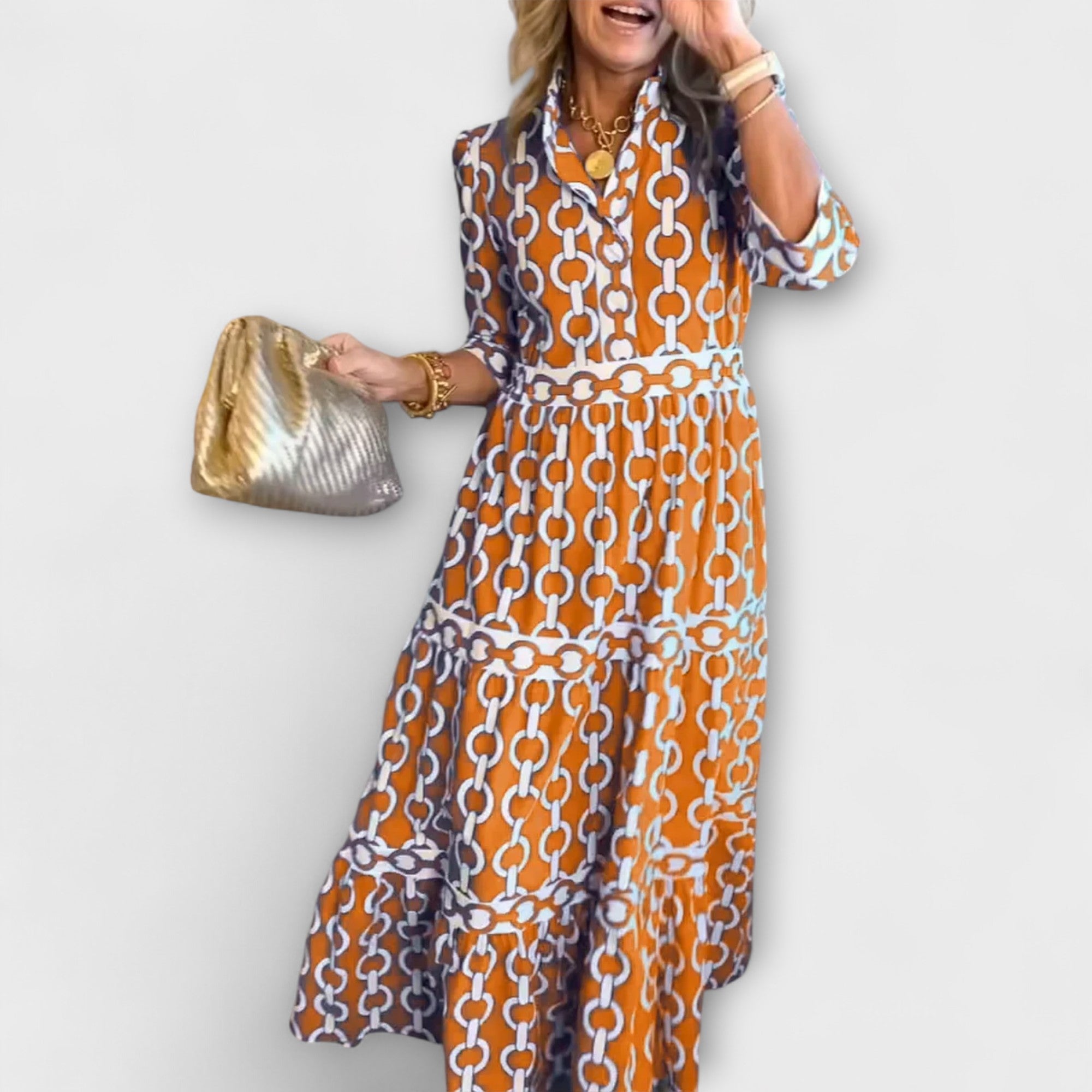 Women's Geometric Print Tiered Midi Dress