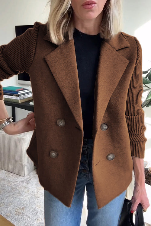 Women's Double-Breasted Blazer with Knit Sleeves