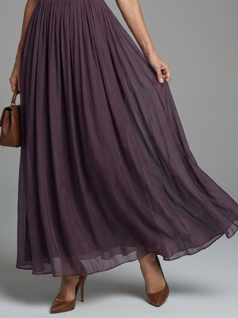 Robe maxi plissée pour femme avec col en V orné de dentelle