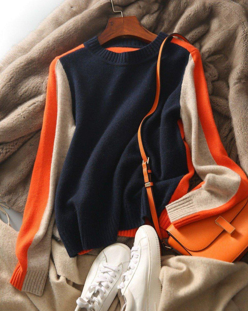 Women’s Color Block Crew Neck Knit Sweater