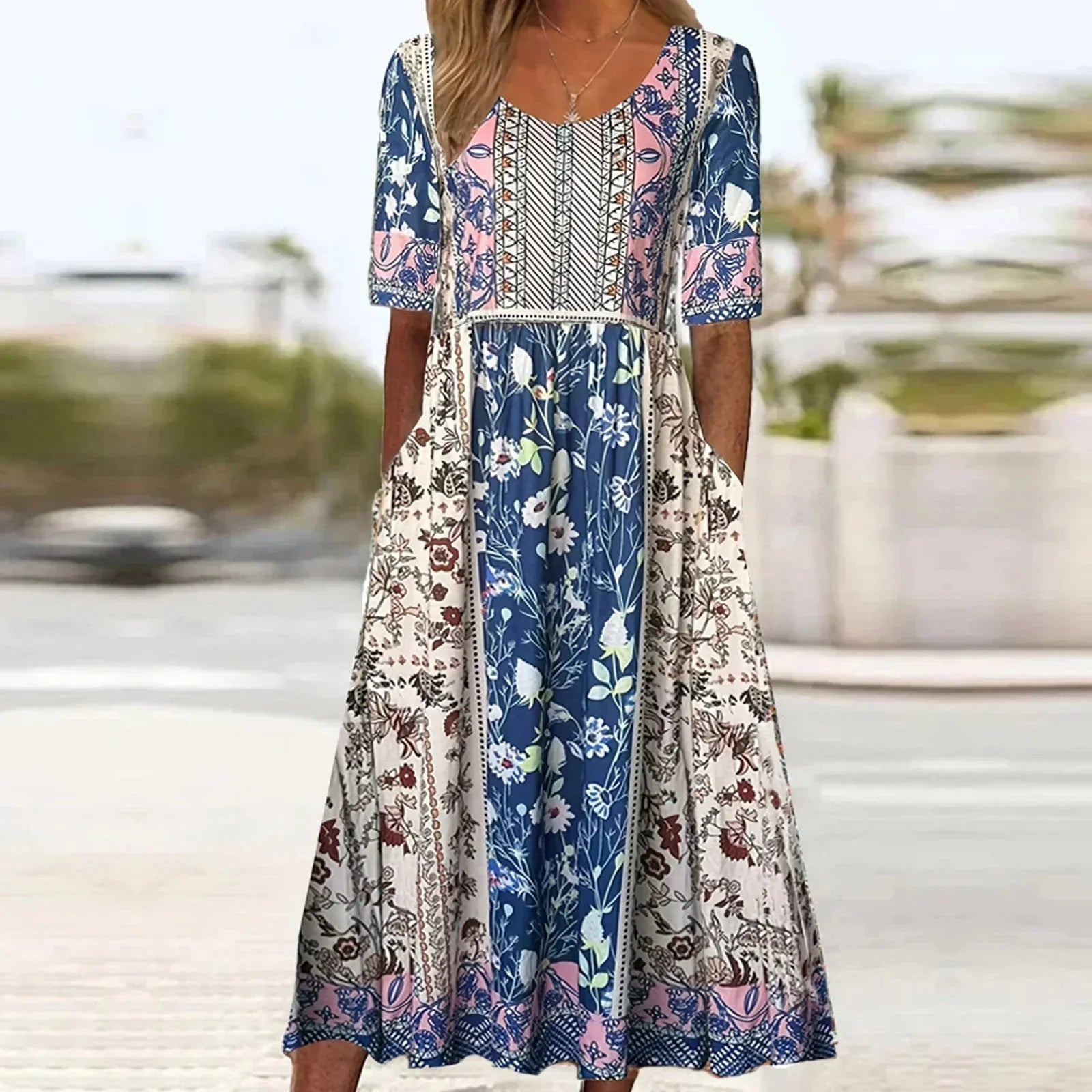 Floral Square Neck Midi Dress Women