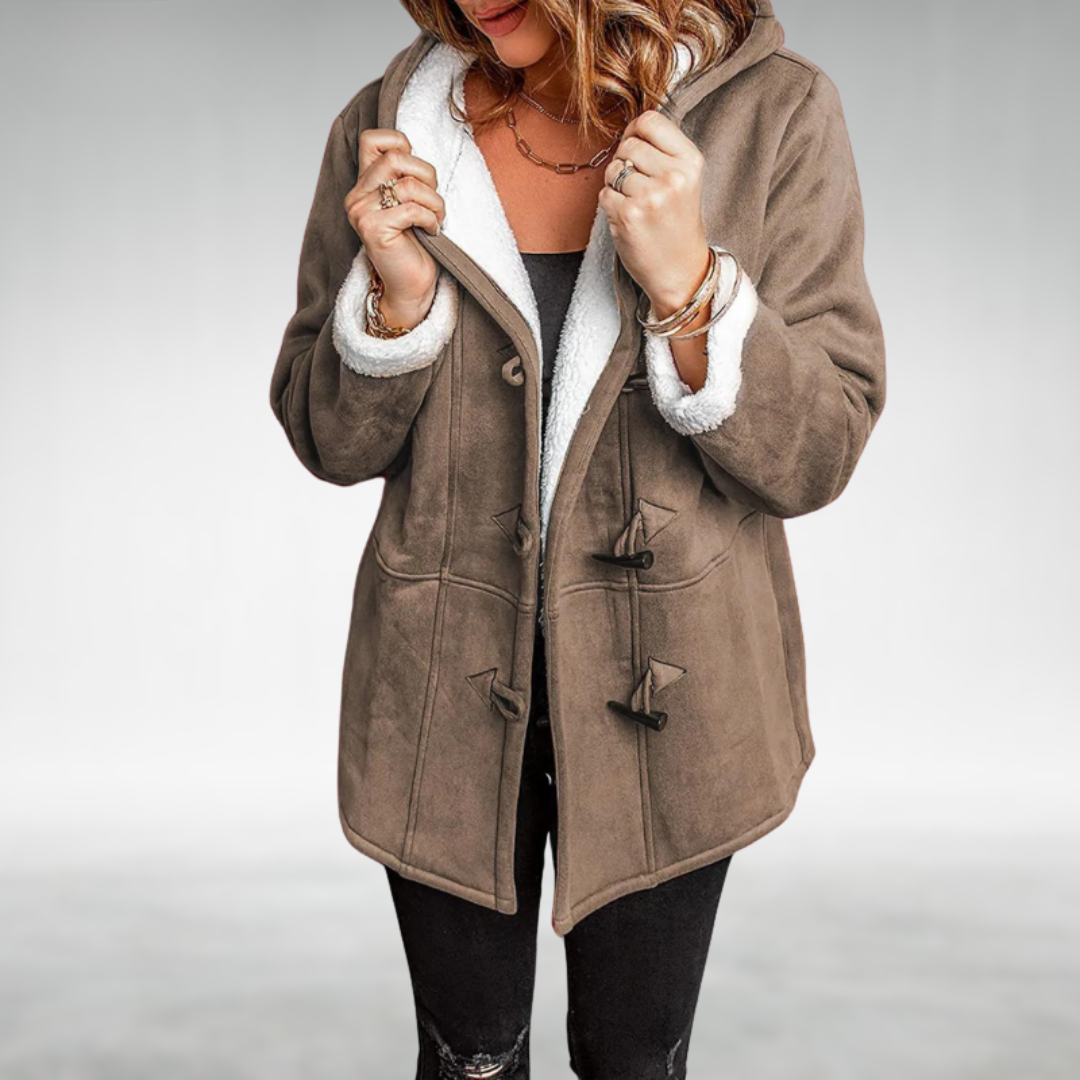 Manteau d’hiver à capuche pour femme avec brandebourgs