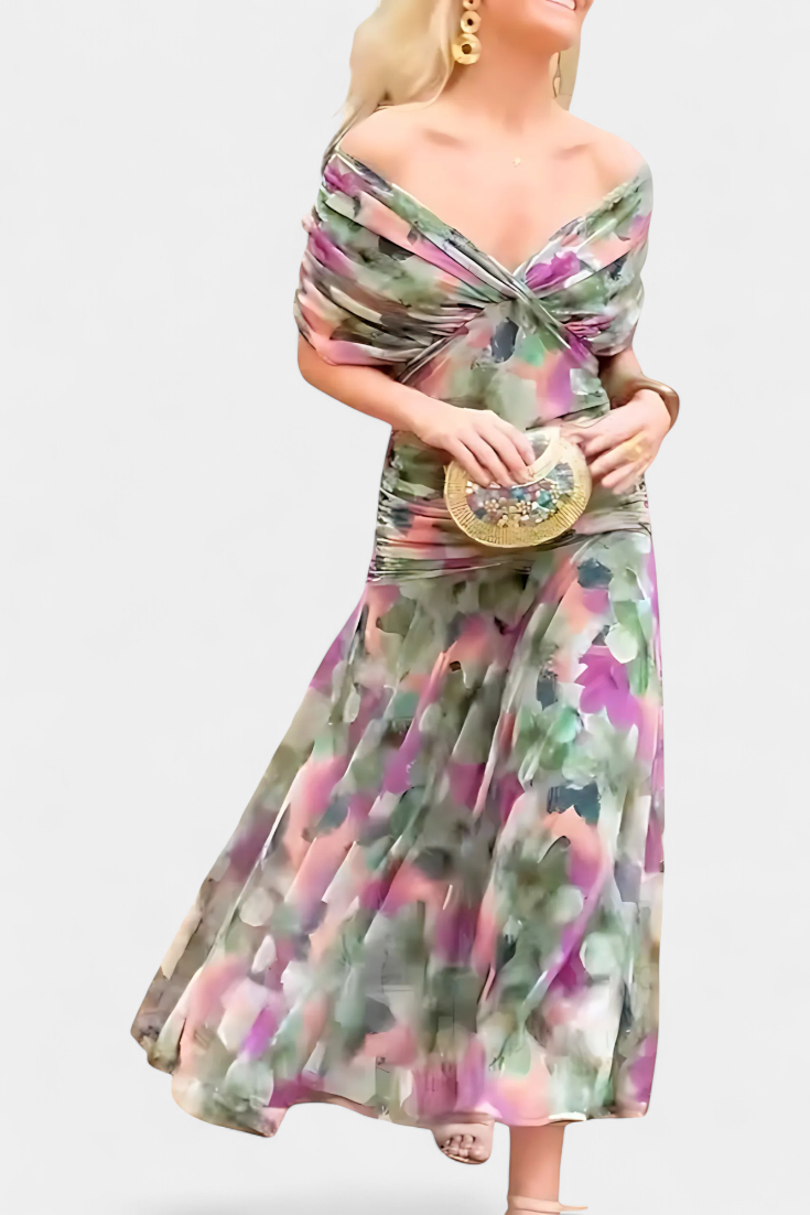 Women's Elegant Off-Shoulder Chiffon Maxi Dress