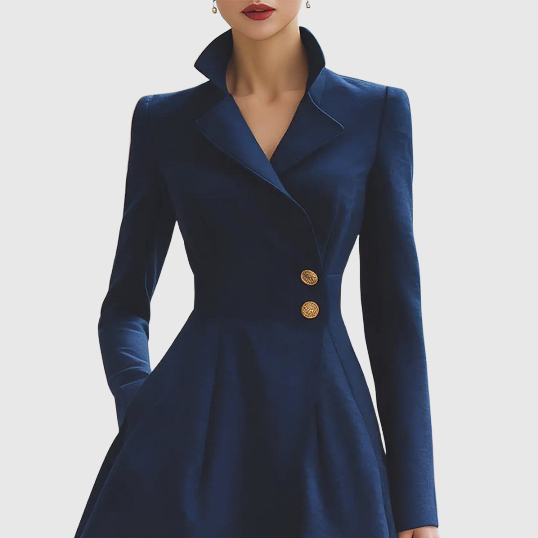 Women's Elegant Double-Breasted A-Line Midi Dress