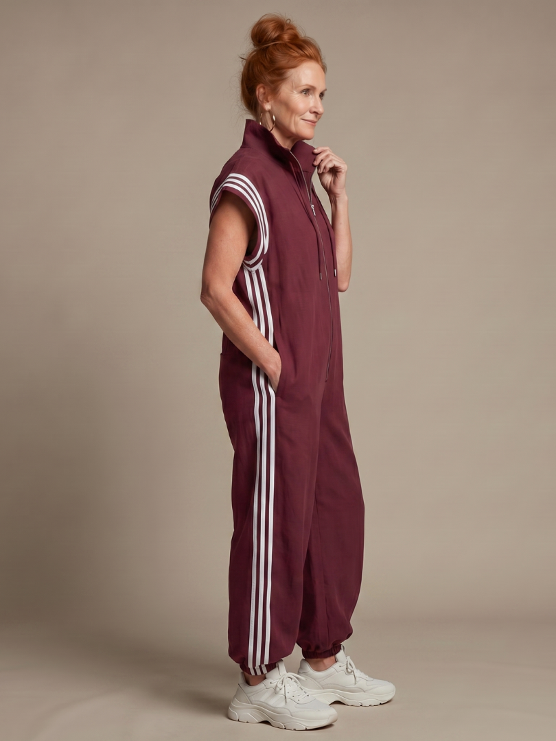 Women's Striped Zip Front Jumpsuit