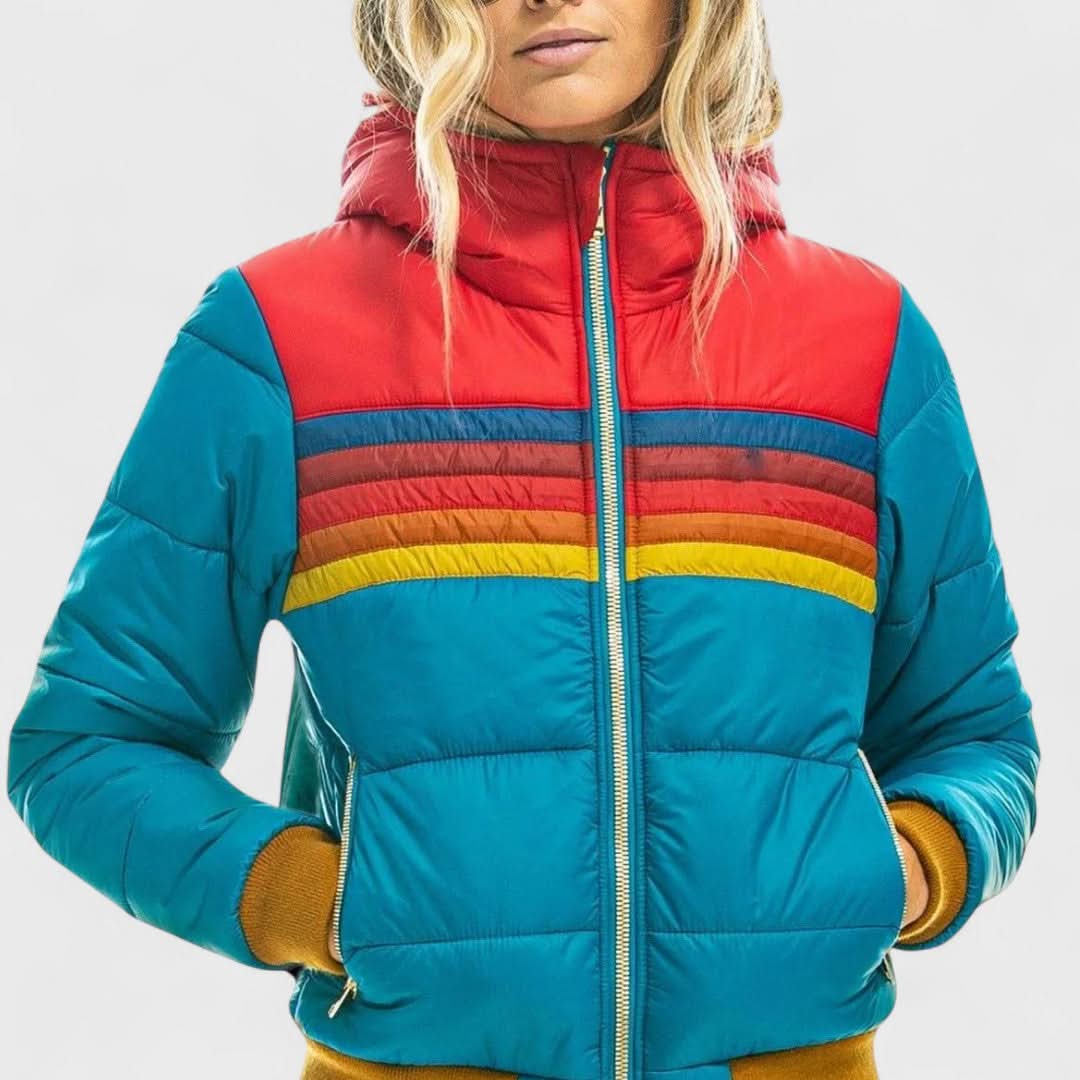 Women's Striped Hooded Puffer Winter Jacket