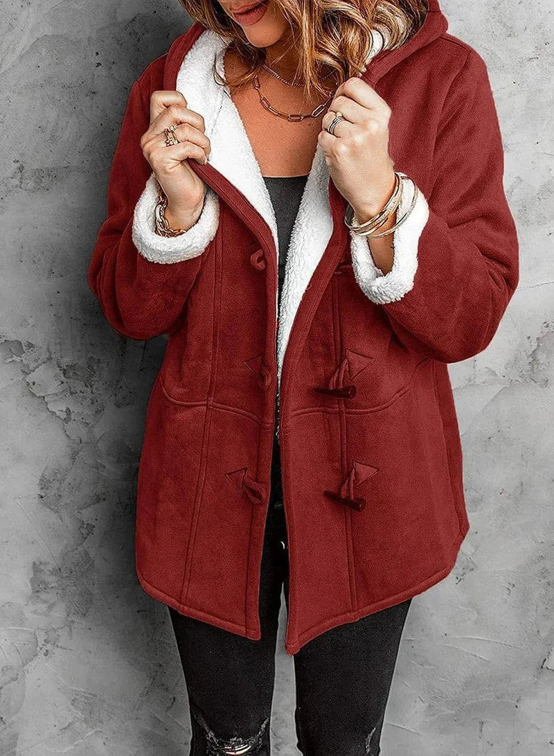 Luxurious Hooded Coat in Plush Cashmere-Like Material