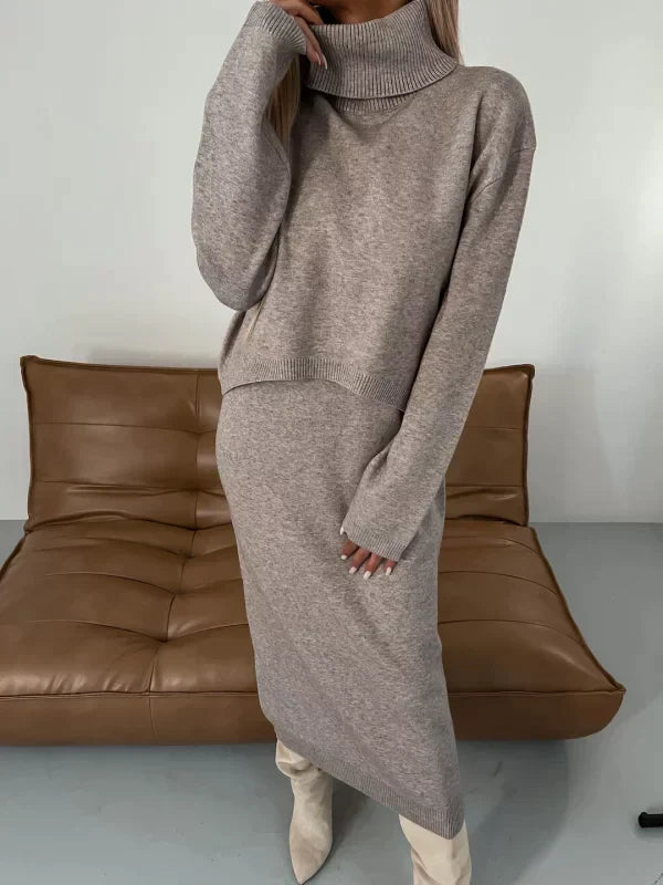 Women’s Turtleneck Knit Top & Midi Dress Co-Ord Set