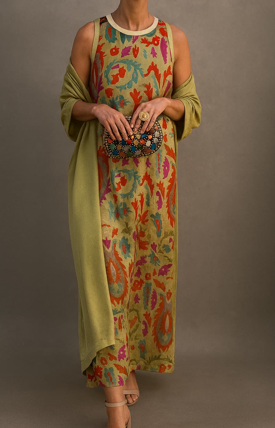 Women's Boho Printed Maxi Dress & Shawl Set