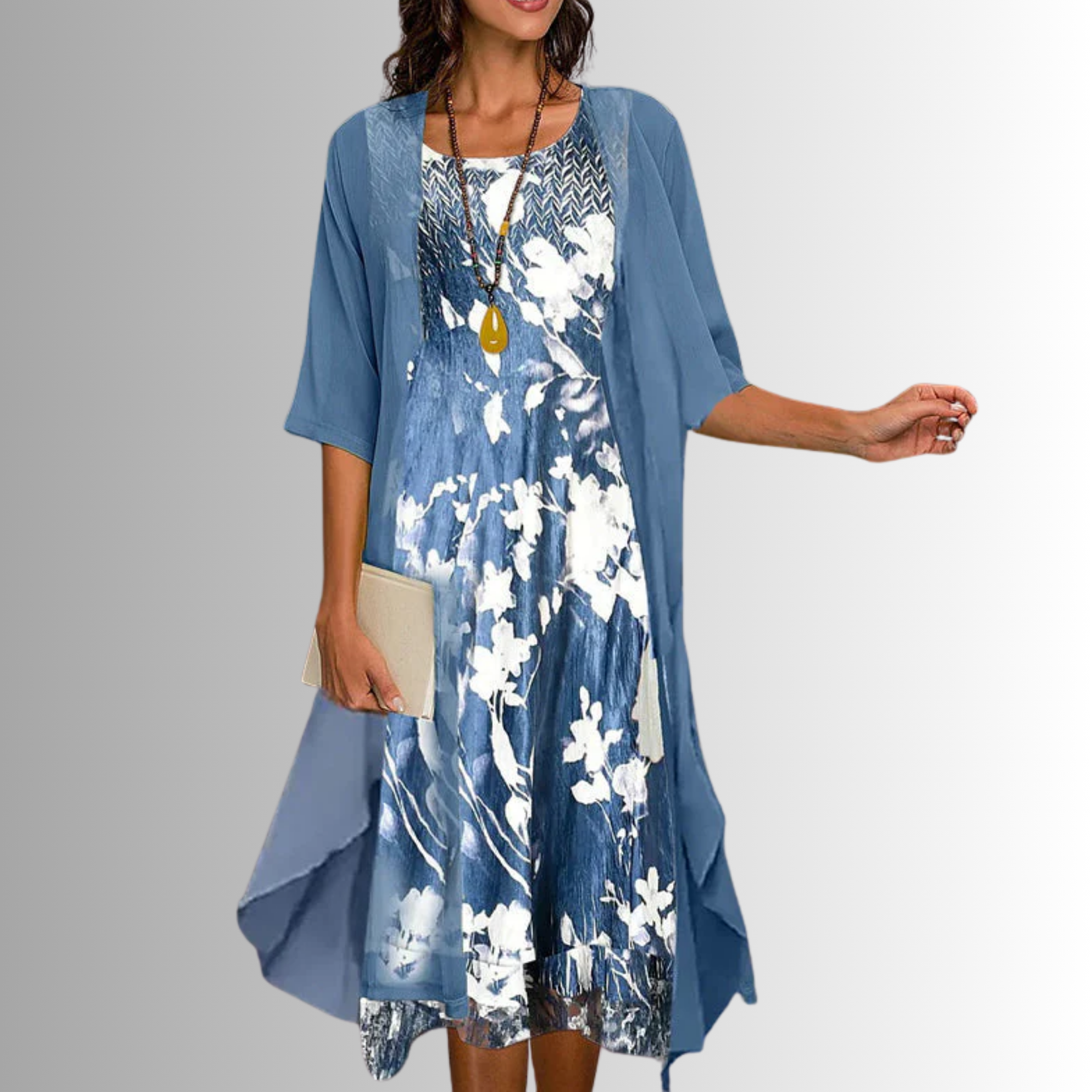 Women's Printed Open-Front Layered Midi Dress