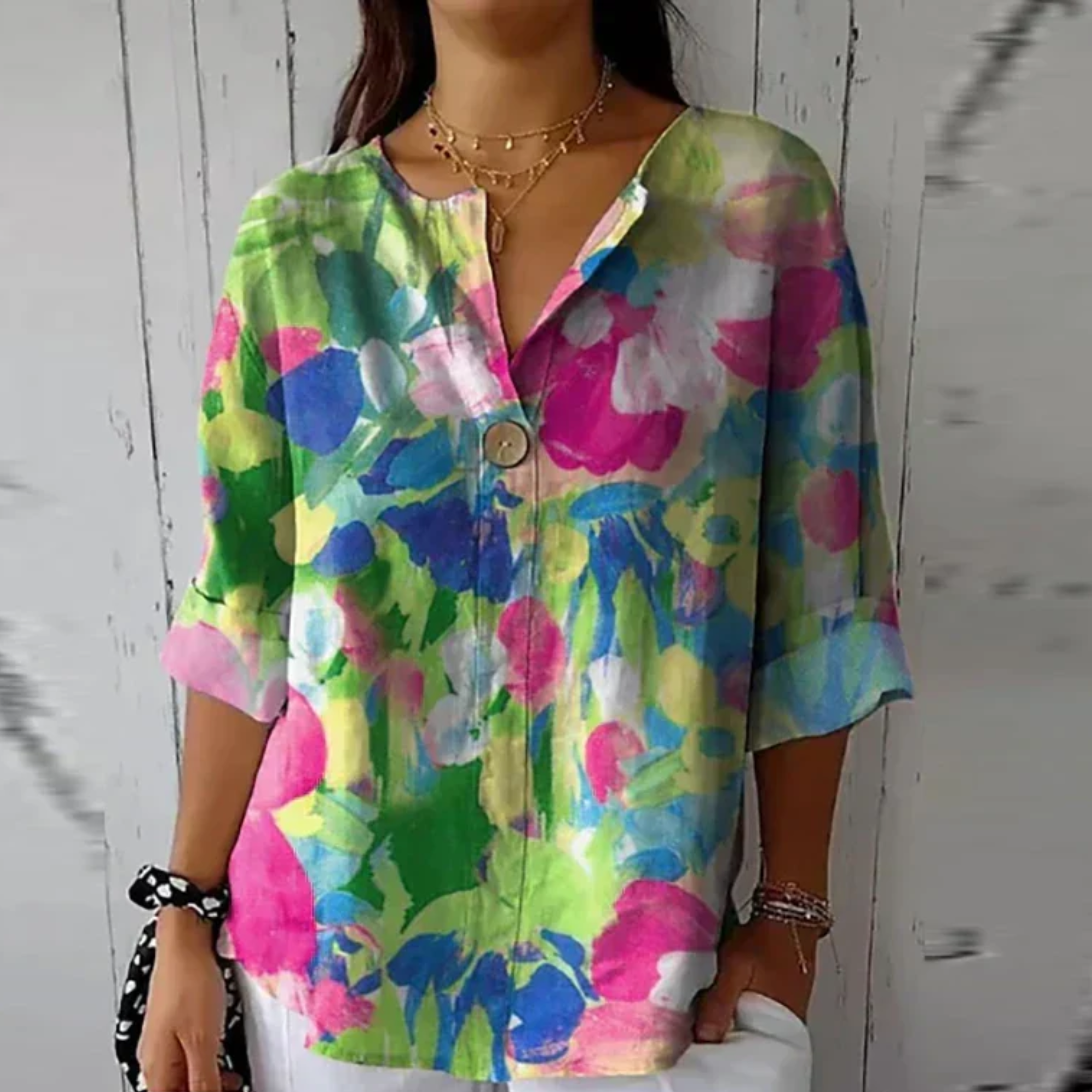 Women's Floral Print Blouse Short Sleeves