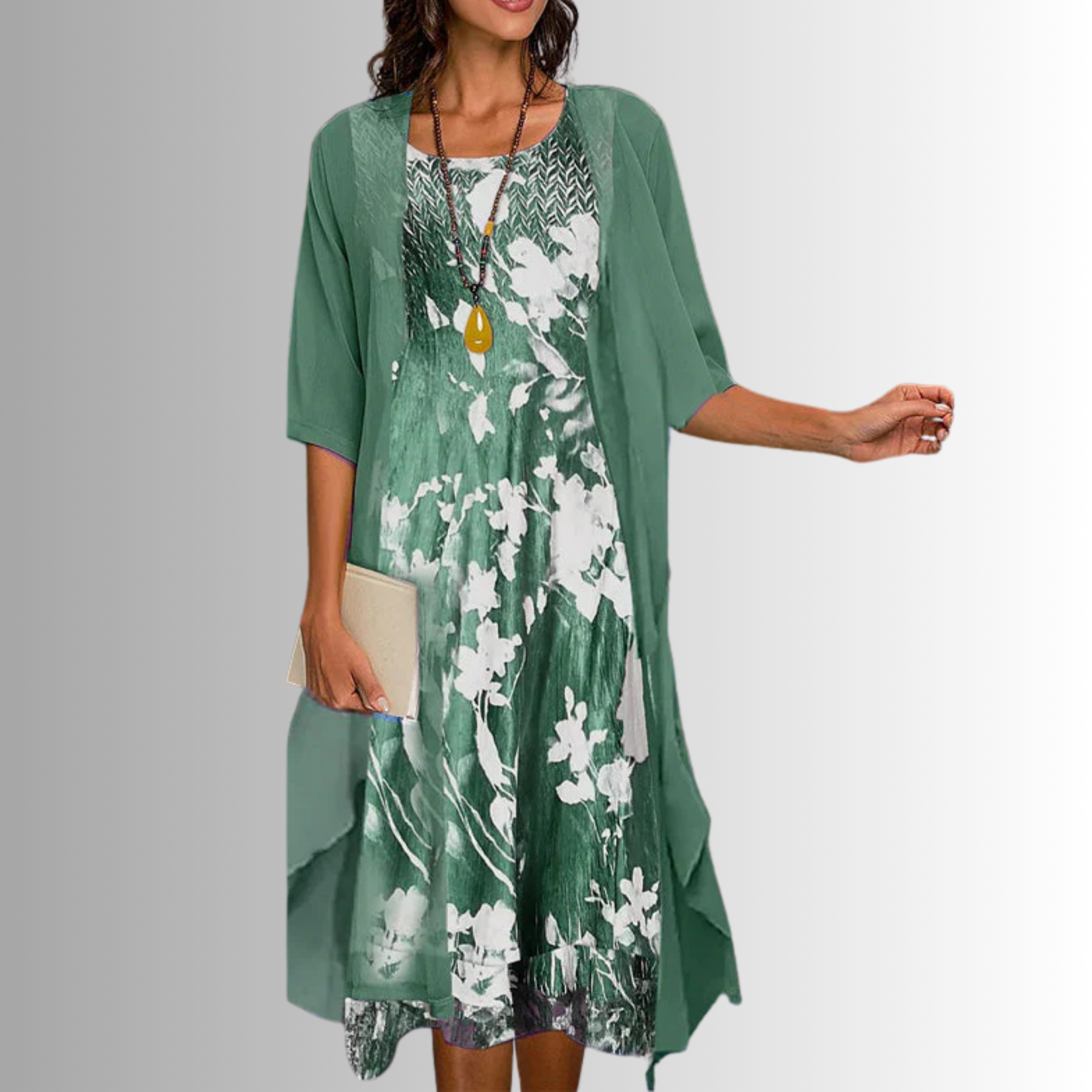 Women's Printed Open-Front Layered Midi Dress