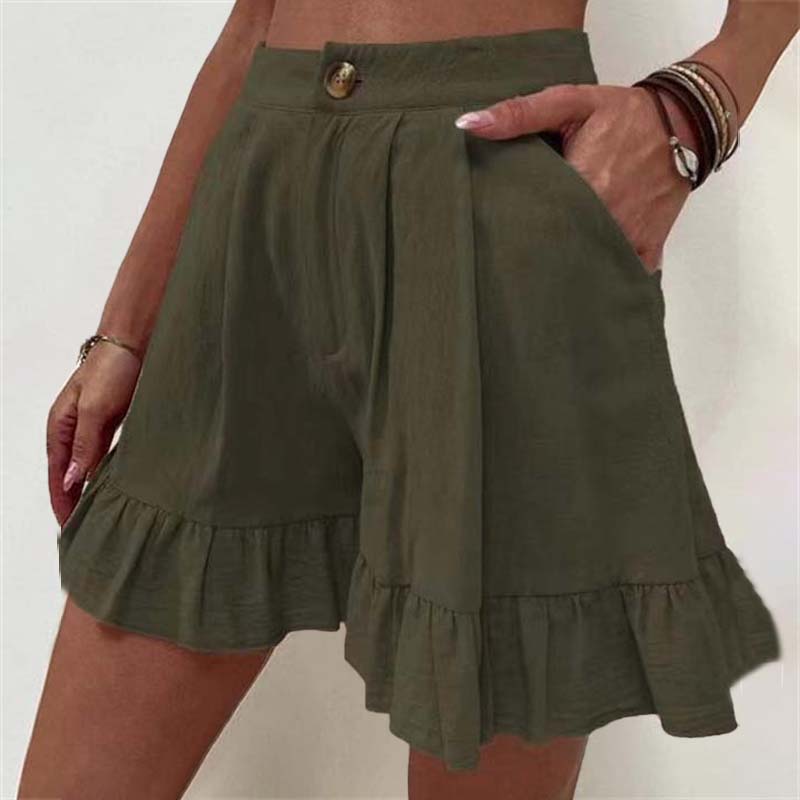 Shorts taille haute pour femmes avec ourlet à volants