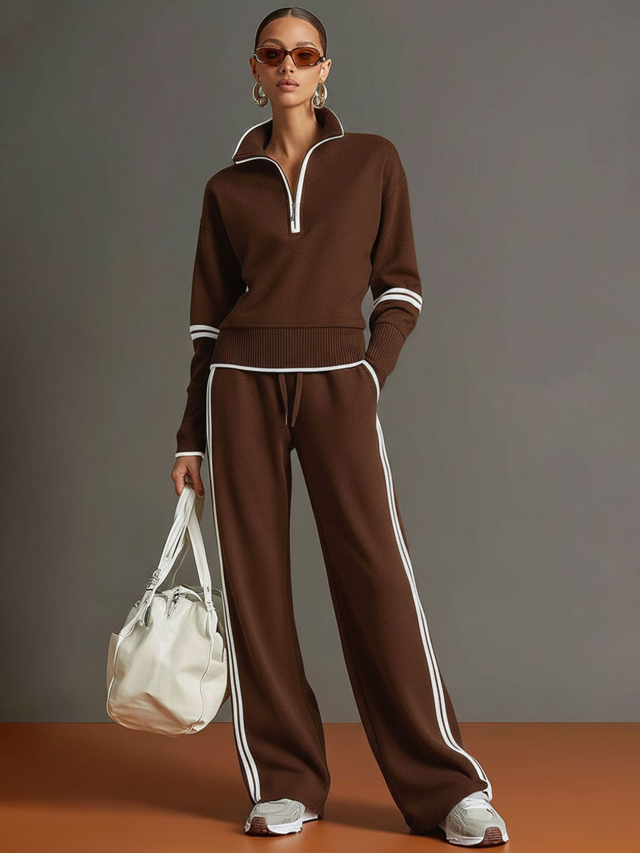 Women's Half-Zip Collared Top & Trouser Co-Ord Set
