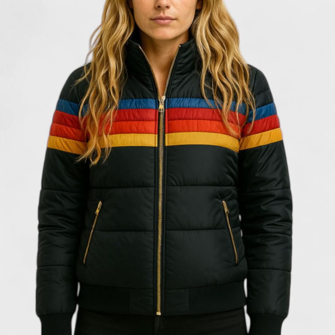 Women's Striped Hooded Puffer Winter Jacket